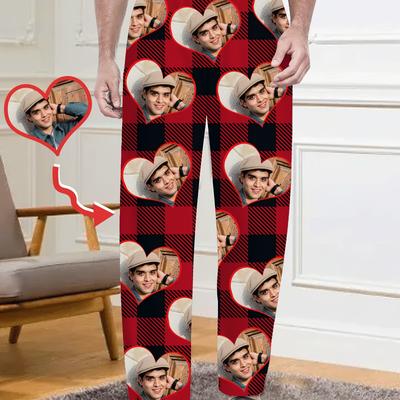 TEMU 1pc Customizable Men' Pants, Personalized Face Photo With , Comfortable Polyester Knit Fabric With Pockets, Regular Fit , Stretch For Christmas Image