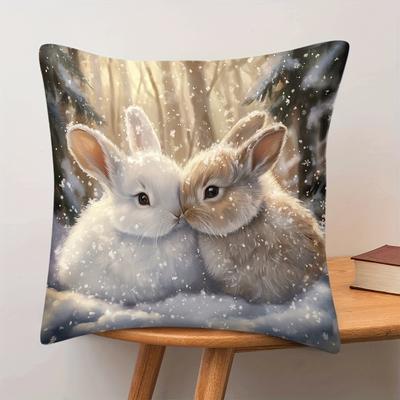 "TEMU Bunny Plush Pillow Cover 18x18" - Zippered, Machine Washable For Living Room, Bedroom, Office Decor" Image