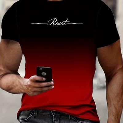 "TEMU Men's Casual Short Sleeve T-shirt - Gradient 3d Print "reset" Graphic, Breathable Summer Tee, Regular Fit Round Neck, Machine Washable" Image