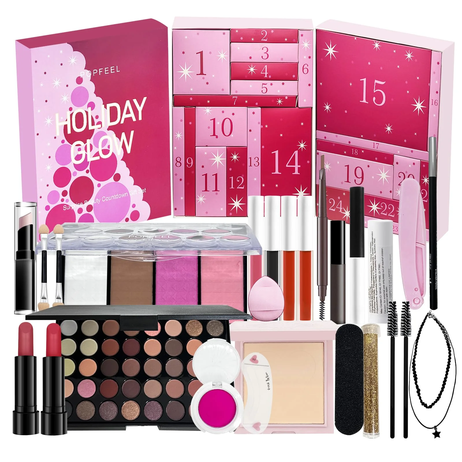 2025 Weihnachten Countdown Make-up Set Lippenstift Lidschatten Kosmetik 24 Stück Urlaub Schönheit Adventskalender Geschenkbox für Frauen Mädchen