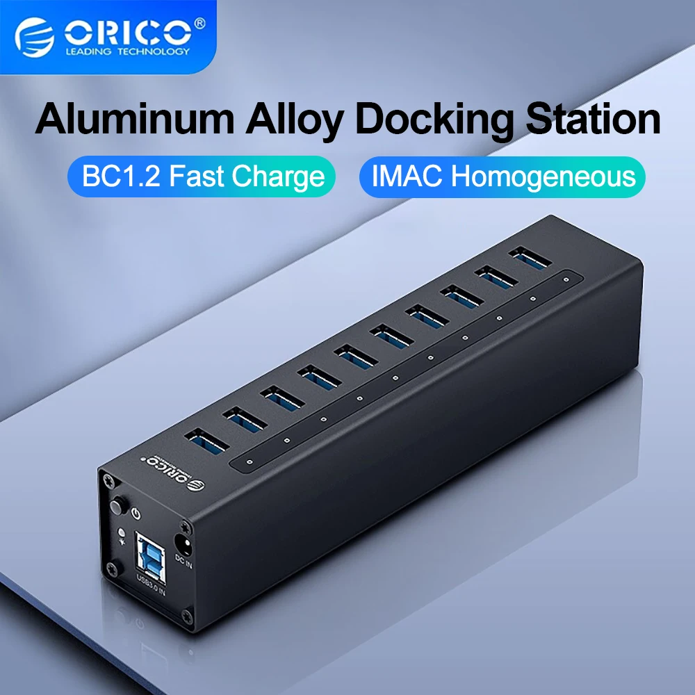 ORICO Aluminium 10 Port USB3.0 Splitter 12V 3A Netzteil Ladegerät Datenübertragung USB 3.0 Hub für PC Laptop MacBook Mobiltelefon Image