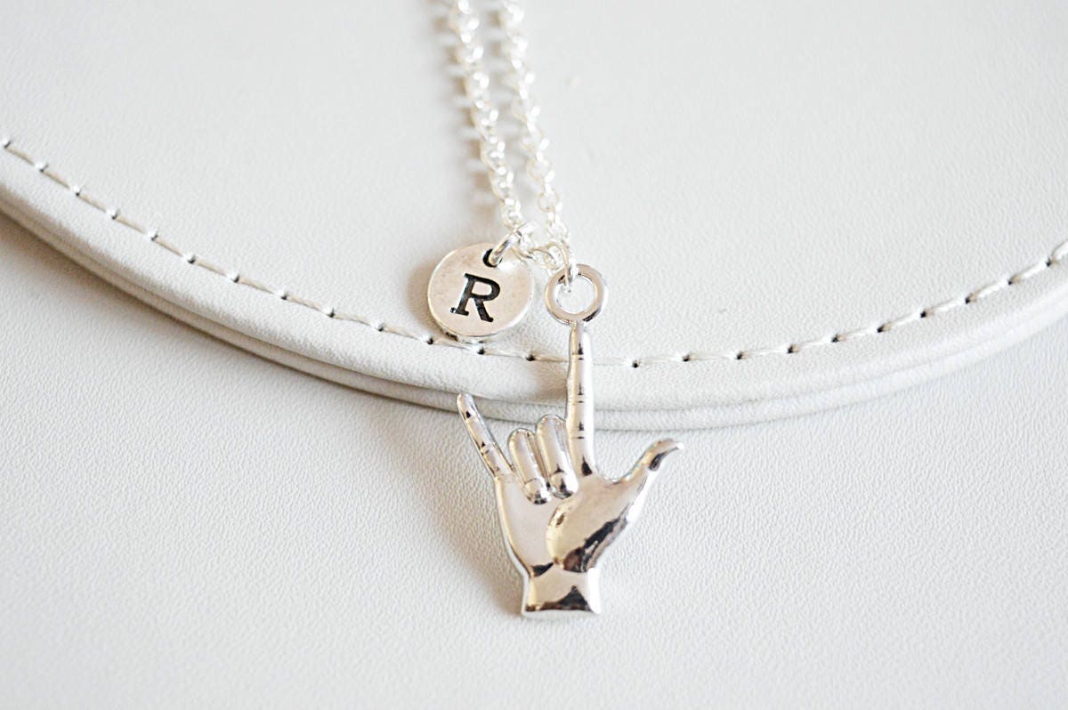 "Braccialetto con la lingua dei segni, Gioielli con la lingua dei segni, Collana con il segno \"Ti amo\", Collana con il segno della mano, Simbolo della"