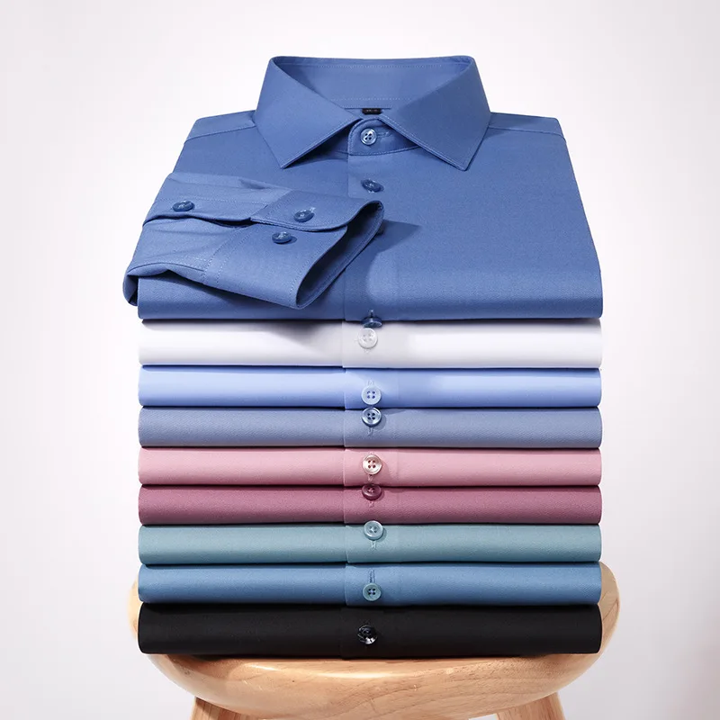 Nuove camicie da uomo antirughe Camicie eleganti a maniche lunghe per camicia slim fit Camicetta da lavoro sociale Camicia bianca Blu S-4XL