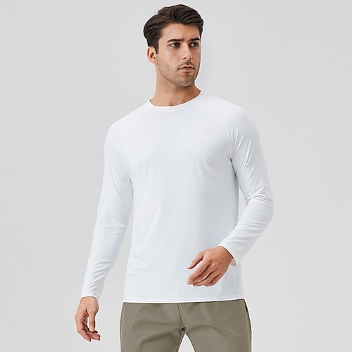 Homme T-shirts de protection solaire T-shirt manche longue Col ras du cou Été Printemps Couleur Unie Actif Col rond Sport Loisir Pêche Bleu Ciel Noir Blanche T-shirt haut de gamme pour homme