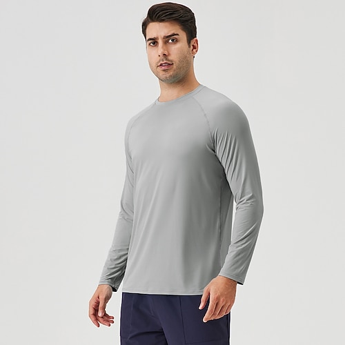Homme T-shirts de protection solaire T-shirt manche longue Col ras du cou Été Printemps Couleur Unie Actif Col rond Sport Loisir Pêche Bleu Ciel Noir Blanche T-shirt haut de gamme pour homme