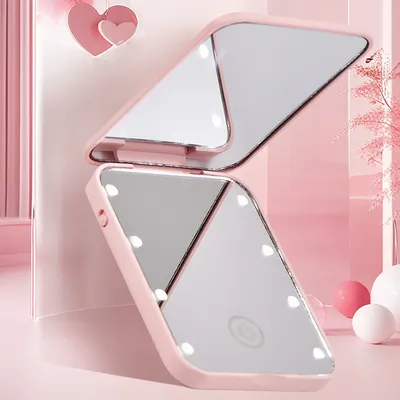 LED makeup mirror, Compact Small Folding makeup mirror, Portable travel makeup mirror, Exquisite Women's Gift