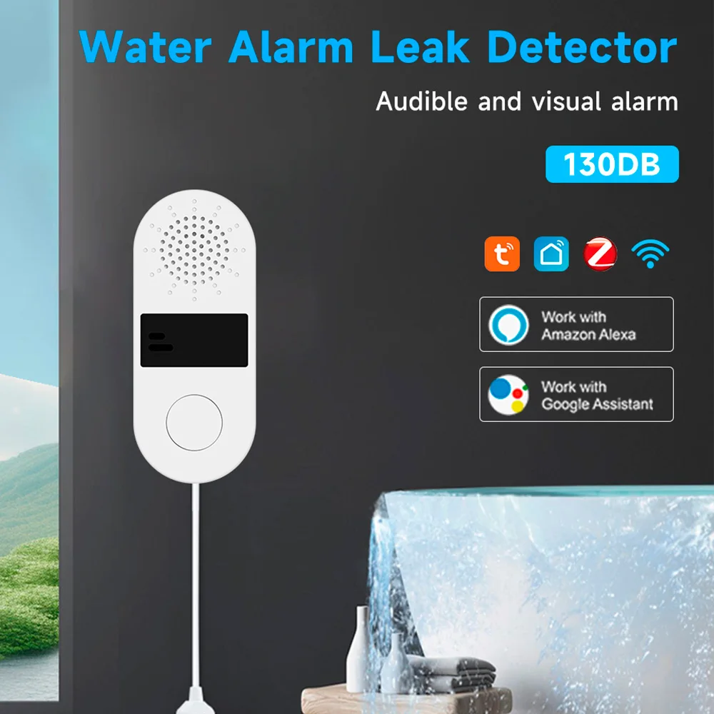 Tuya Wifi Wasser leck detektor mit Ton-und Licht alarm 130db Tuya Wasser leck ZigBee Smart Home Wasser alarms ensor App-Steuerung Image