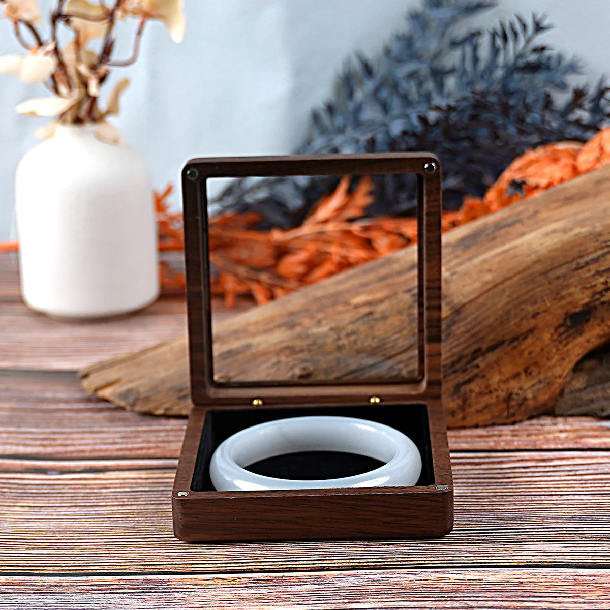 Personalisierte Schmuckaufbewahrungsbox aus Holz, gravierter Schriftzug, Holzarmbänder, Jubiläumsgeschenkbox, kostenlose Individuelle Image