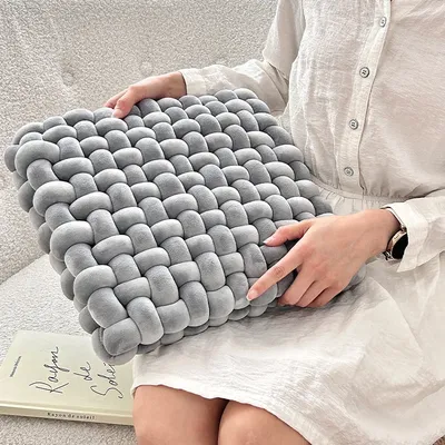 Ästhetisches Plüschkissen mit quadratischem Knoten, nordisches gefülltes Kissen, Sofa, dekoratives Plüschkissen, Bürostuhl, Fensterbank, Webkissen Image