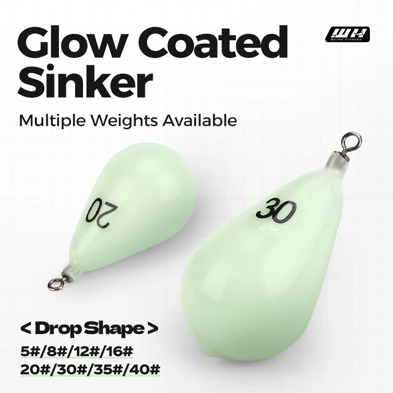 WEIHE Größe 8 # 30g Größe 16 # 60g Größe 20 # 75g Größe 30 # 112g Größe 35 # 130g Größe 40 # 150g Leuchtender Blei-Sinker mit Weicher Kunststoffhülle