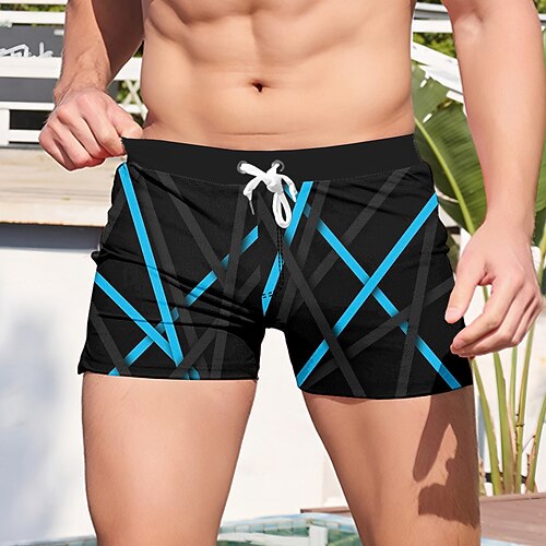 Herren Mehrfarbig Geometrisches Muster Linie Badehosen Badeshorts Boardshorts Mittlere Taille 3D-Druck Hawaiianisch Surfen Ferien Strand Kordelzug mit Mesh-Futter Elastischer Bund Designer Bekleidung Image