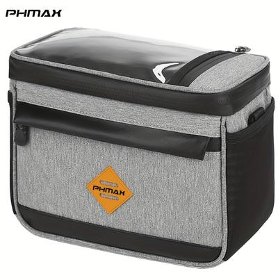 TEMU Phmax Insulated Bike Front Bag - Water-resistant, Adjustable Strap, Polyester With Phone Pocket For Cycling Image