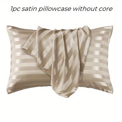 TEMU 1pc Luxurious Striped Satin Pillowcase With Envelope Closure - Soft & Skin-friendly, Smooth Silky Fabric, Black & Gray// & Cream Options, Machine Washable Image