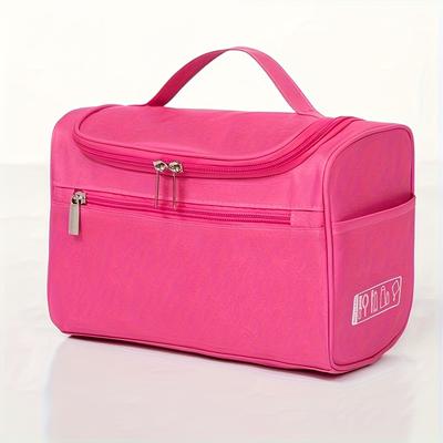 TEMU Large Capacity Travel Cosmetic Bag - Durable Oxford Fabric, Multi-functional Makeup Organizer With Zipper Closure For Image