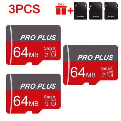 TEMU 3pcs Memory Card 128gb 64gb 32gb 16gb With Adapter, Memory Card 8gb 4gb 2gb 1gb, U3 C10 A1 Tf Card 512mb 256mb 128mb 64mb For Tablet/camera/phone Image