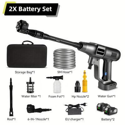 TEMU 6-in-1 Cordless High Pressure Car Wash Water Gun, Brushless 3- With 5m Hose, Ideal For Gardening And Floor Cleaning, Car Wash Spray Image