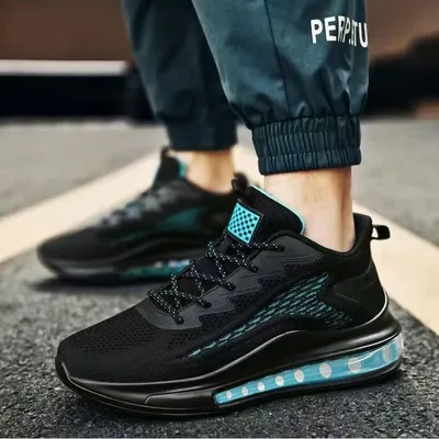 Men's casual sports shoes, light sports shoes, blue outdoor breathable mesh black running shoes,