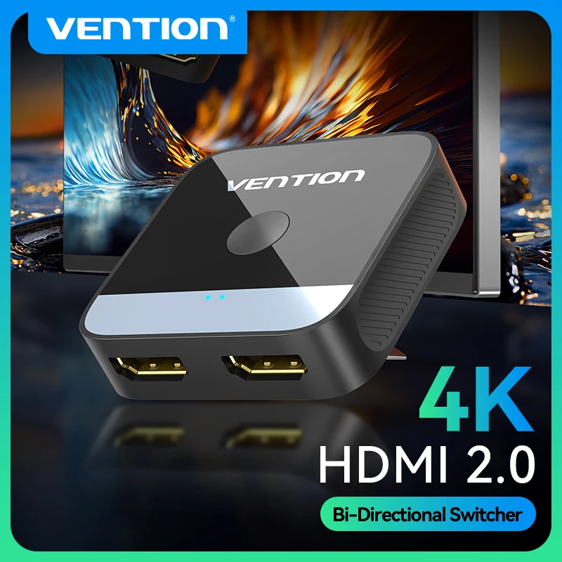 Vention 2-Port HDMI 2.0 Bidirektionaler 4K/60Hz-Splitter 2 in 1 Out/1 in 2 Out Tragbarer Switcher für PC Xbox PS5/4 MacBook HDTV DVD Image