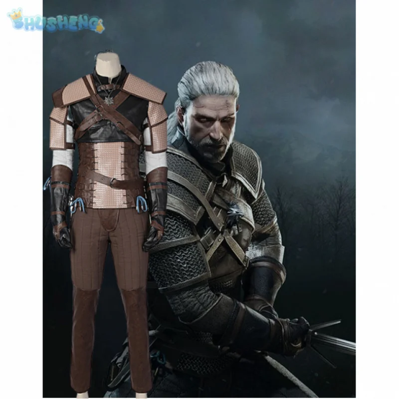 Witcher 3:Wild Hunt Geralt Cosplay Geralt von Rivia Kostüm Herren Weste Hose Jacke Rüstung Gürtel Handschuhe Komplettset Halloween Uniform Image