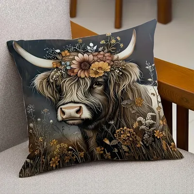 Kissenbezüge im Landhausstil, MEMNUN Highland Cow Square, bedruckter Kissenbezug mit Reißverschluss für Wohnzimmer, Sofa, Stuhl, Dekoration Image