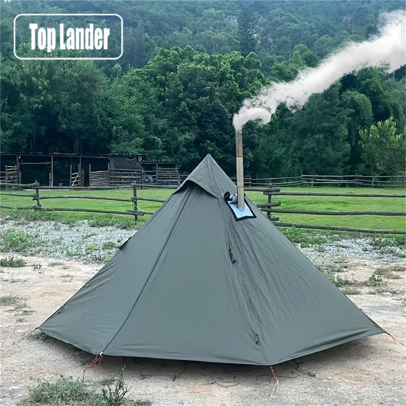 Camping-Hot-Zelt mit Kaminfenster, ultraleichtes Tipi-Tipi-Zelt für den Außenbereich, Pyramide, doppellagiges Bushcraft, 1-Personen-Zelte, heißes Zelt Image