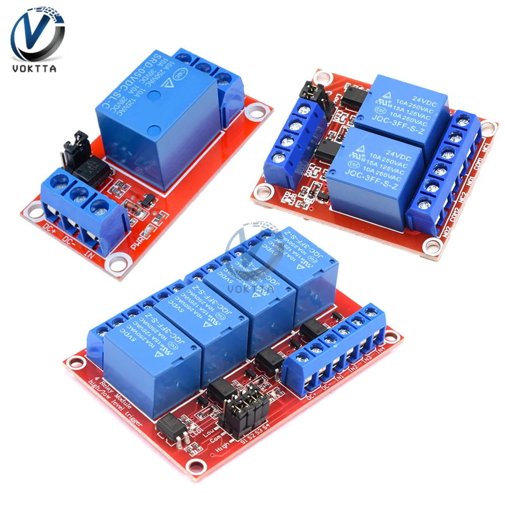 5 V 9 V 12 V 24 V 1 2 4-Kanal-Relaismodul-Board-Abschirmung für Arduino mit Optokoppler-Unterstützung, High- und Low-Level-Trigger Image