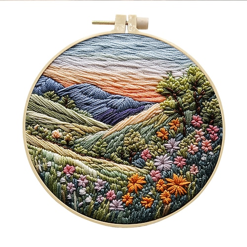 kit di ricamo per principianti, kit punto croce e ricamo a punto croce per adulti modello di montagna innevata facile per principianti, tessuto, artigianato fatto a mano, cerchi, ago, donne fai da te