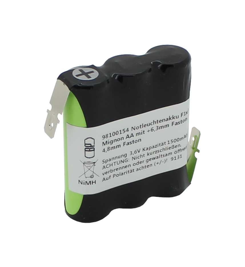 AccuCell Notleuchtenakku NiMH 3,6V 1500mAh F1x3 Mignon AA mit Faston-Anschluss +6,3mm Faston / -4,8mm Faston Image