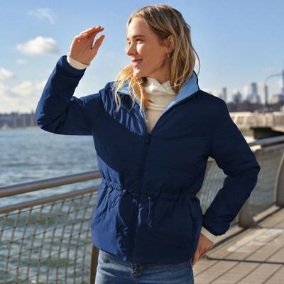 Wanderweight Down Ultralight Packable Reversible Jacket, Women, size: 14-16, regular, Blue, Nylon, by Lands' End