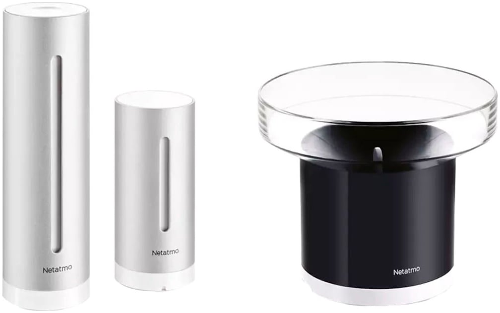 NETATMO Sensor "Set mit Wetterstation und Regenmesser", grau (grau aluminium), B:22,5cm H:60cm L:23,5cm, Sensoren