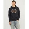 Kapuzensweatshirt JACK & JONES "JJELOGO SWEAT HOOD 2 COL 24/25 NOOS", Herren, Gr. M, schwarz, angeraute Sweatware, Obermaterial: 70% Baumwolle, 30% Polyester, bedruckt, modisch, regular fit taillenbedeckt, ohne Ausschnitt, Langarm Rippbündchen,...