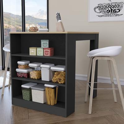 Modern Tanna Kitchen Counter Dining Table, 3 Open Shelves, Black/Pine Finish, 36.2