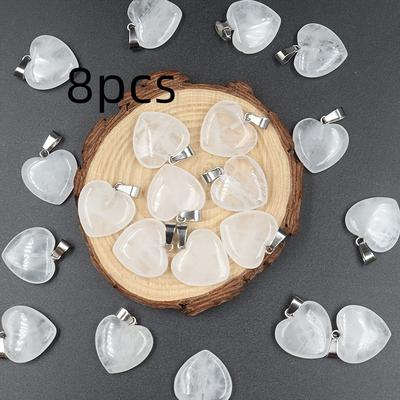 TEMU 8/12pcs Quartz Heart Stone Pendants Charms For Making Necklace Bracelet Earrings Gift Image
