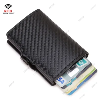 Rfid Carbon Fiber Credit Card Holder Men Wallets Slim Thin Mini Leather Metal Wallet Purse Black Wallet for Men Wallet for Men