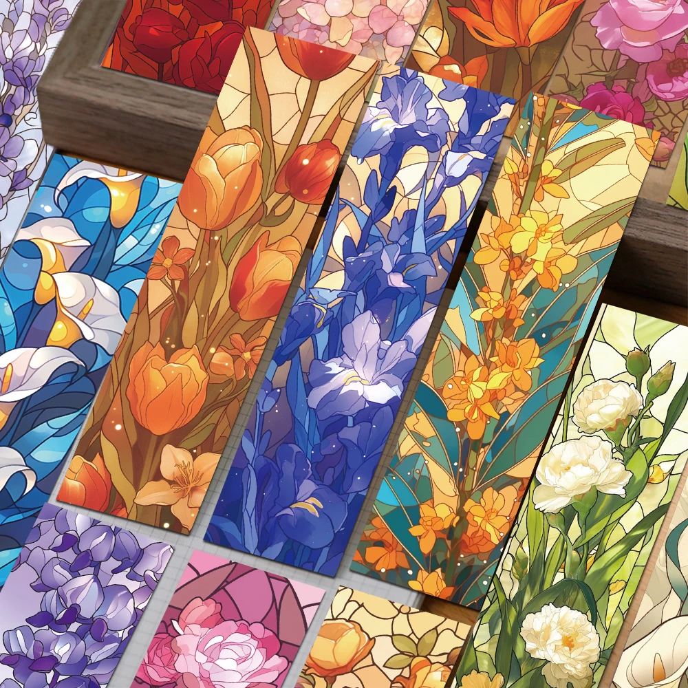 30 Stück Blumen-Buntglas-Lesezeichen, Leseseiten, Bücher, Tagging, Schreibwaren, DIY, ästhetische Lesezeichen, kreative Geschenke Image