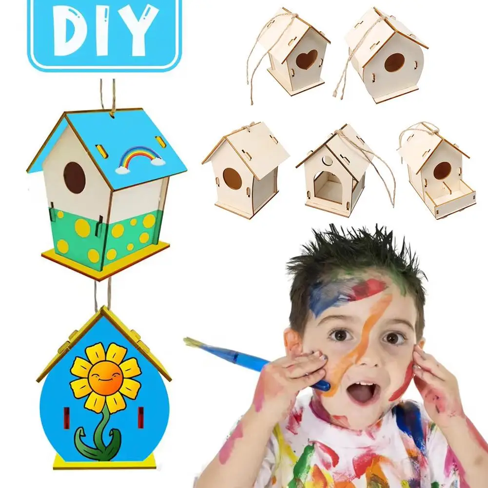 Holz Mini Vogelkäfig Outdoor Hängen Vogelhaus Box DIY Malerei Blank Holz Garten Vogelkäfige Hof Dekoration Vogel Papagei Nest