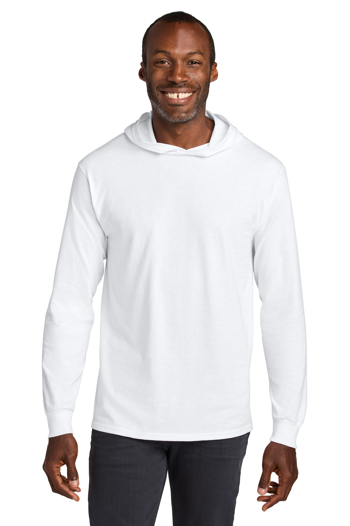 Jerzees 363LH Classics Cotton Long Sleeve Hooded T-Shirt in White size Large