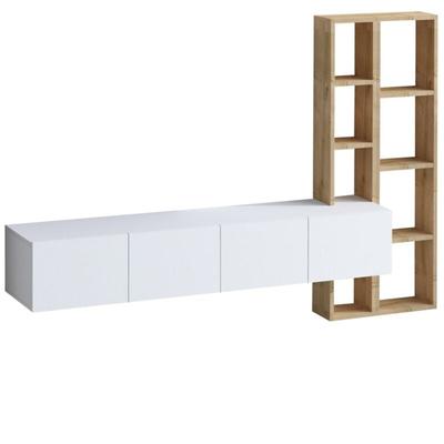 Mobilier1 - TV-Schrank 4 Türen Weiß mit Eichenregal L182 cm - pana Image