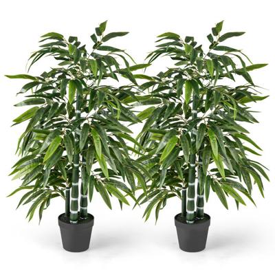 Costway 2 Pack Fake Bamboo Leave Tree with 3 PE Bamboo Trunk-Green