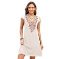 Valentinstag Damen Normal Minikleid Boho Chic Kleider A Linie Kleid Boho-Kleid Böhmen Stilvoll Klassisch Kappe Kalte Schulter Urlaub Party Täglich Formschluss Geometrisch Glatt Ärmellos V Ausschnitt