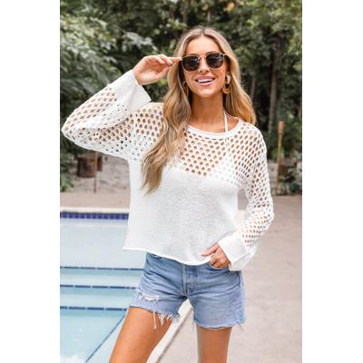 Beige Long Sleeve Cutout Cover-Up