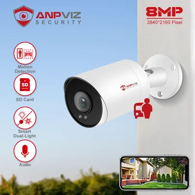 Anpviz 8MP POE IP Bullet Kamera Outdoor 24/7 ColorVU 30m CCTV Videoüberwachung IP67 SD Karte H.265 Audio Bewegungserkennung 2.0
