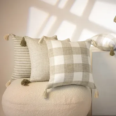 Beige Kissenbezug, nordisch, gestreift, einfarbig, für Schlafzimmer, Sofa, Böhmen, Quasten, Image
