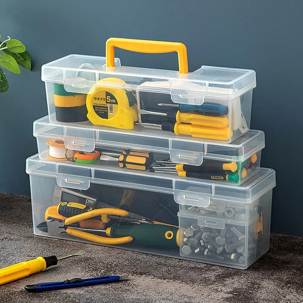 Boîte à outils transparente, boîte à outils multifonctionnelle, boîte de pièces en plastique, organisateur d'outils, boîte de rangement d'outils ménagers