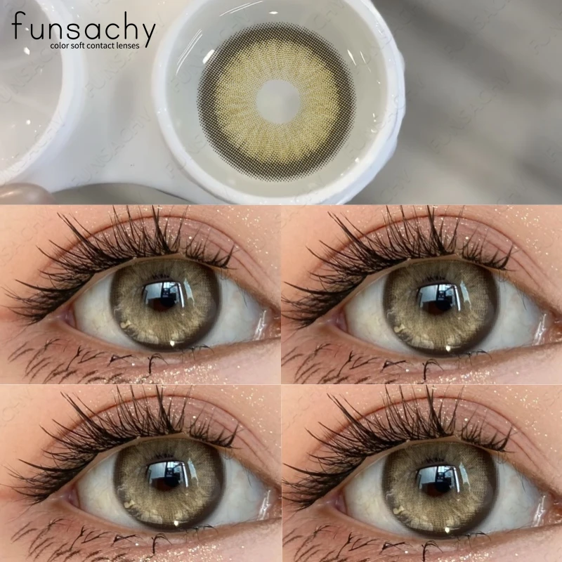 FUNSACHY Natürliche braune Kontaktlinse für Augen, farbige blaue Linsen, schöne graue Pupillenkosmetik, jährliche weiche Augen, Kontaktlinse Image