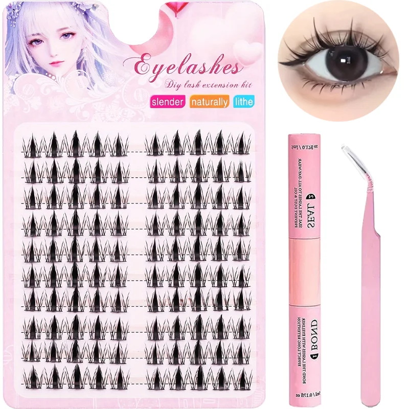 10-reihiges exquisites schwarzes Anime-Wimpernset – falsche Wimpern mit Kleber und Versiegelung, natürlich, dynamisch, DIY-Länge 10–13 mm Image