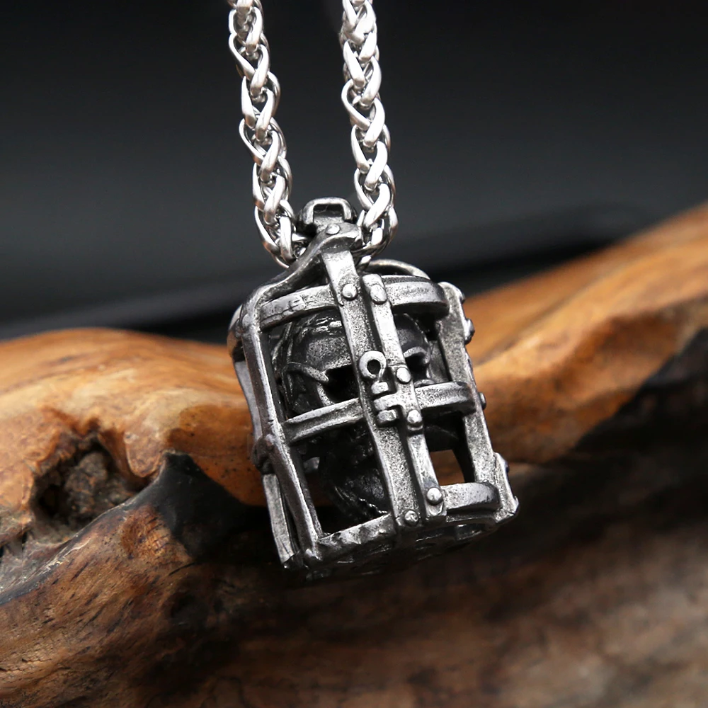 Vintage Gothic Käfig Schädel Anhänger Halskette Punk Hip Hop Schwarz Schädel Halsketten Für Männer Jungen Mode Biker Schmuck Halloween Geschenke