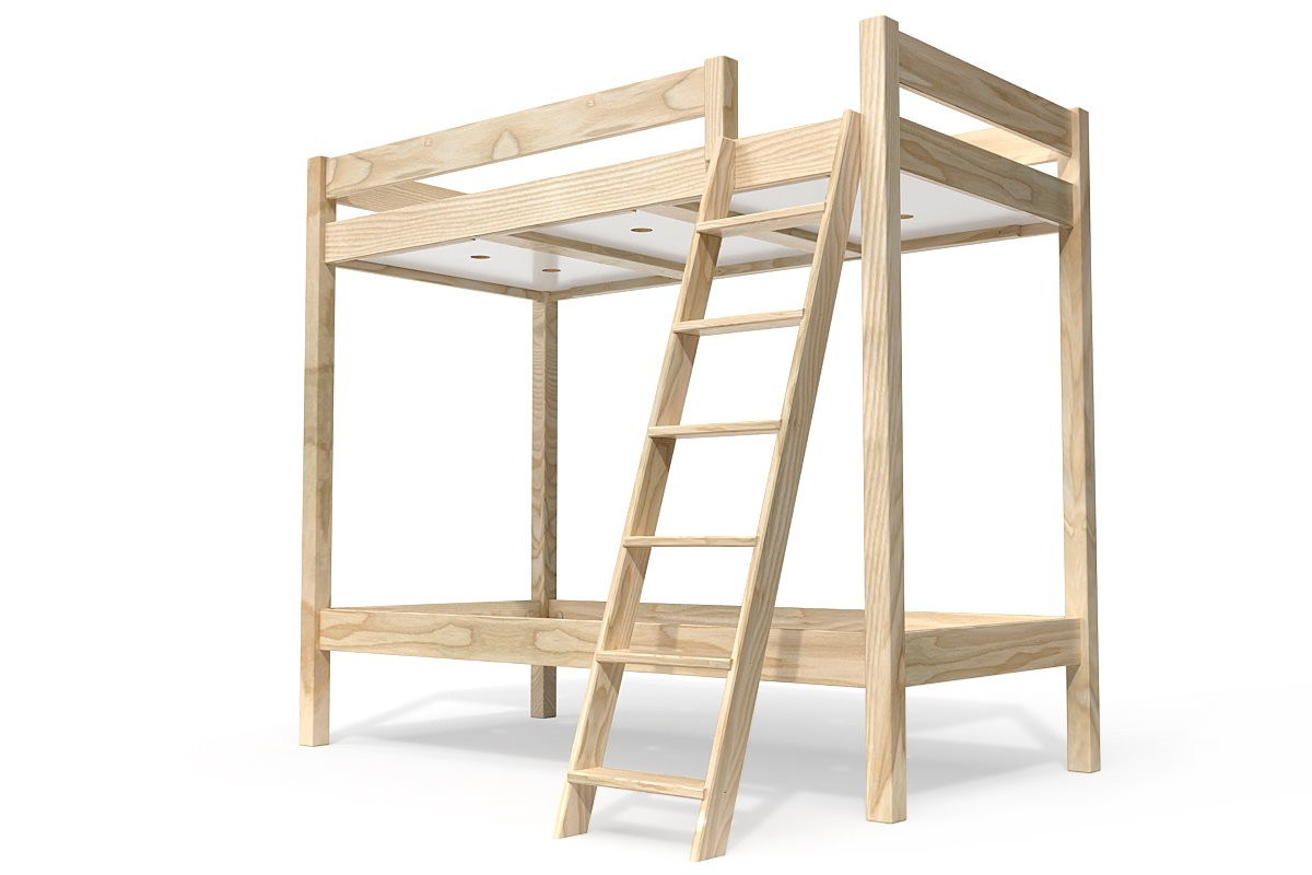 Lit superposé 2 places 90x190 échelle inclinée bois ABC - Vernis Naturel