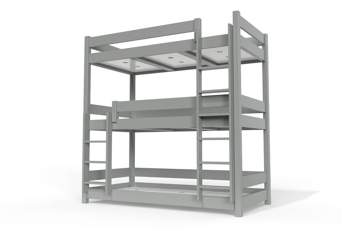 Lit superposé 3 places 90x190 en bois massif ABC - Gris