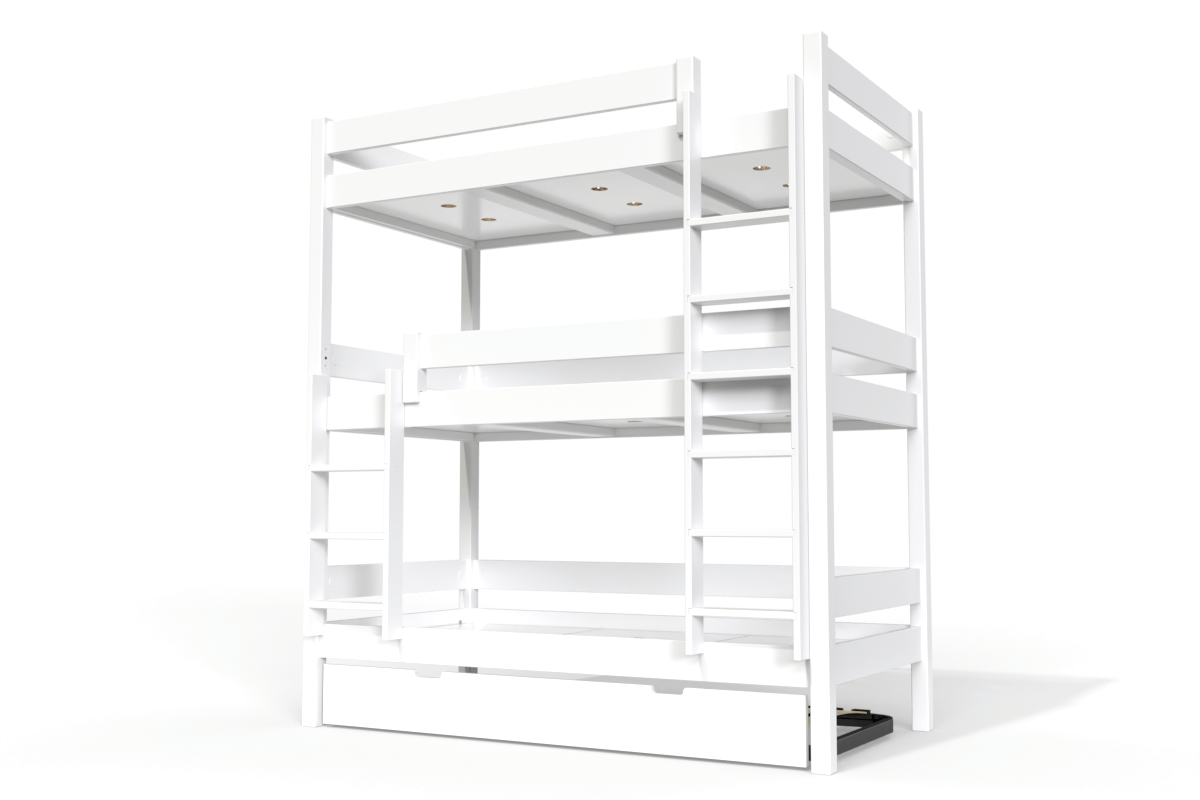 Lit superposé 4 places 90x190 en bois massif ABC - Blanc